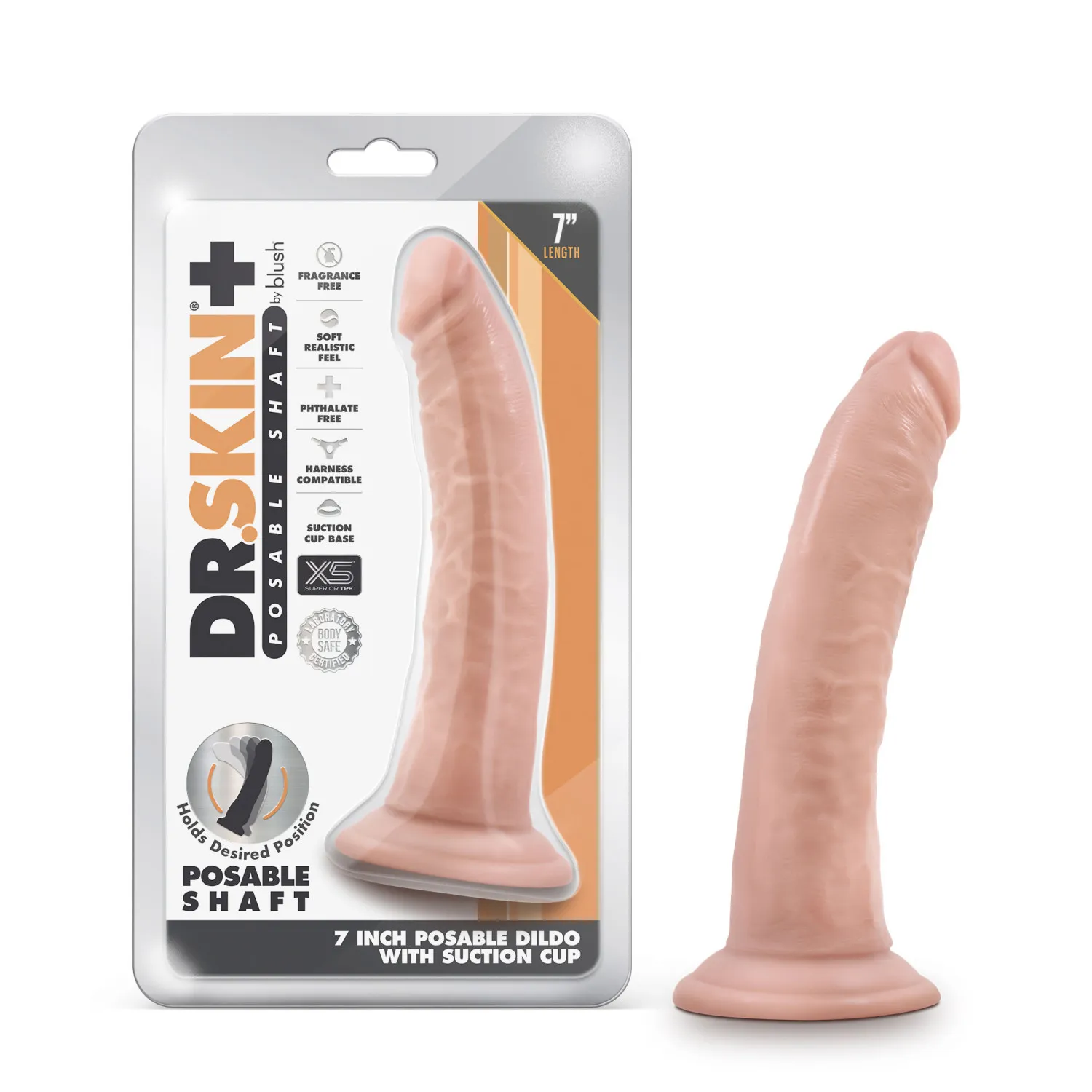 7 in. Realistic Triple Density Posable Dildo Beige