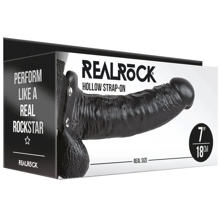 Hollow Strap-On Realistic 7 in. with Balls Black Hollow Strap-On Realistic 7 in. with Balls Black