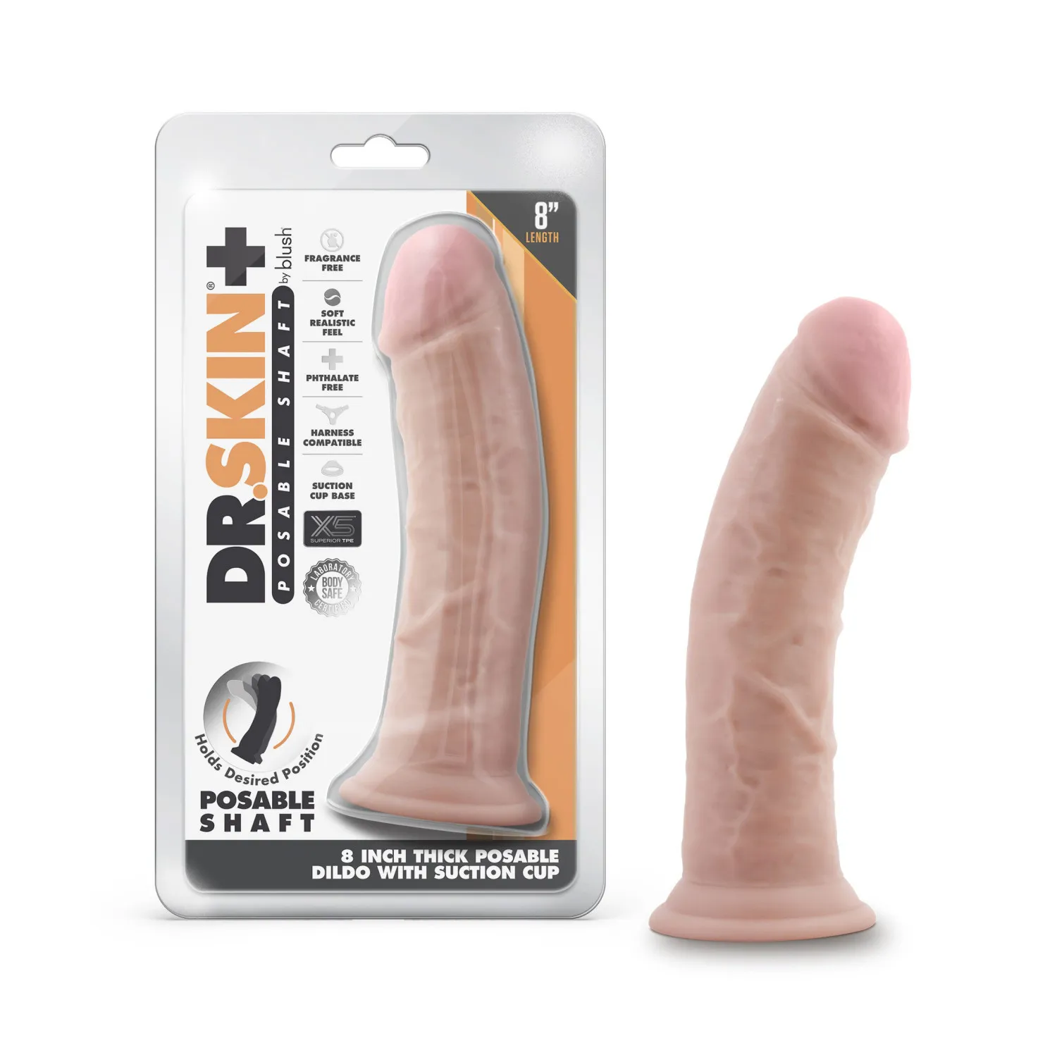 8 in. Realistic Triple Density Posable Dildo Beige