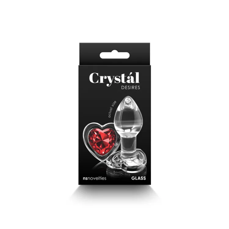 Anal Glass Butt Plug with Red Heart Gem Small Anal Glass Butt Plug with Red Heart Gem Small