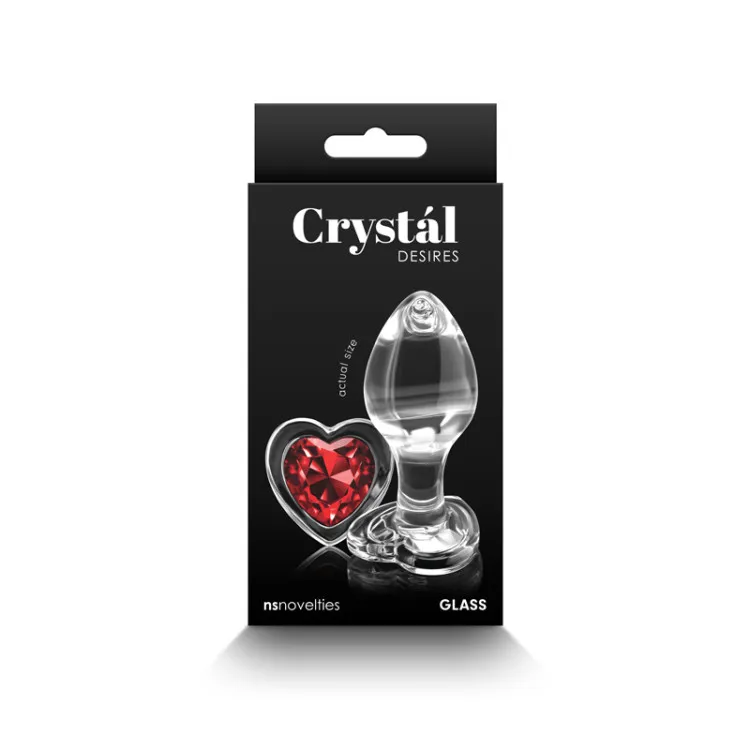 Anal Glass Butt Plug with Red Heart Gem Medium Anal Glass Butt Plug with Red Heart Gem Medium