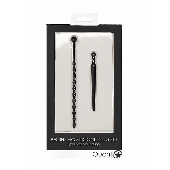 Ouch! Urethral Sounding Beginners Silicone Plug Set Black 8 mm / 10 mm