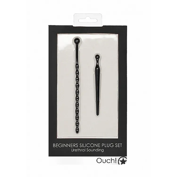 Ouch! Urethral Sounding Beginners Silicone Plug Set Black 8 mm / 10 mm