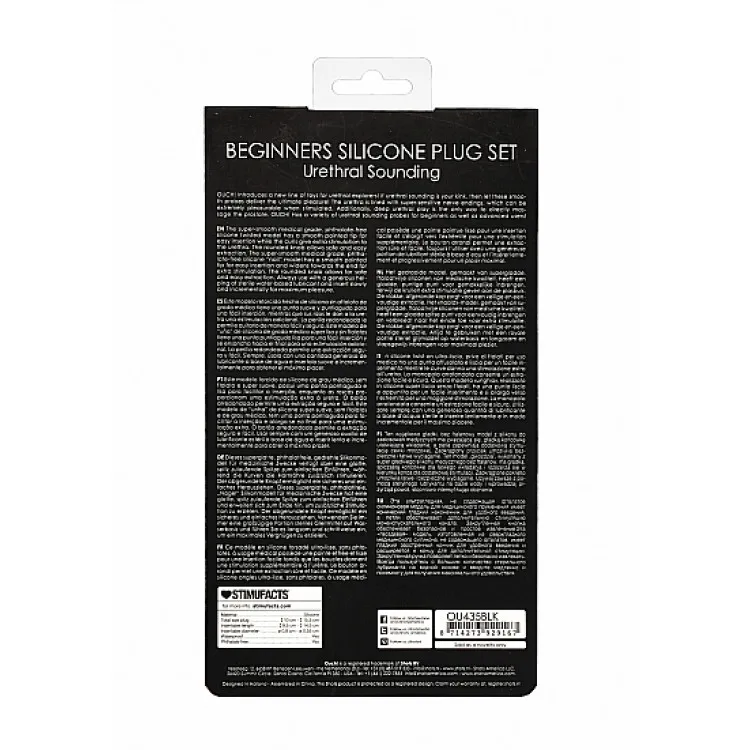 Ouch! Urethral Sounding Beginners Silicone Plug Set Black 8 mm / 10 mm