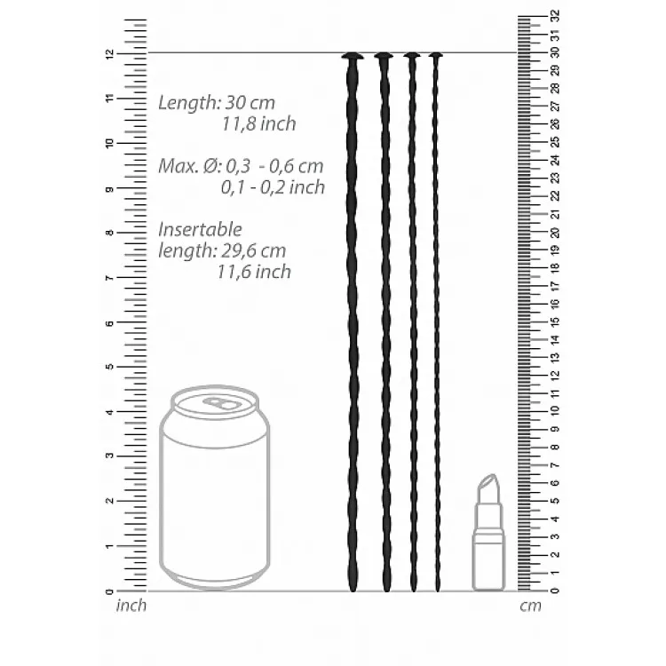 Ouch! Urethral Sounding Beginner Silicone Spiral Screw Plug Set Black 3 mm / 4 mm / 5 mm / 6 mm