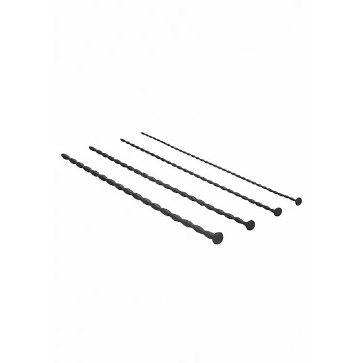 Ouch! Urethral Sounding Beginner Silicone Spiral Screw Plug Set Black 3 mm / 4 mm / 5 mm / 6 mm