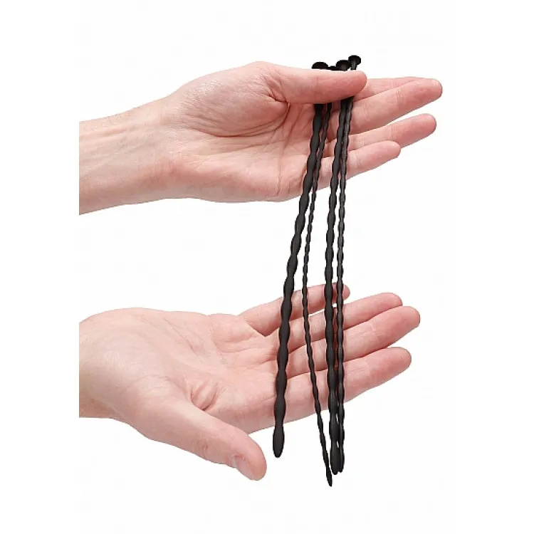 Ouch! Urethral Sounding Beginner Silicone Spiral Screw Plug Set Black 3 mm / 4 mm / 5 mm / 6 mm