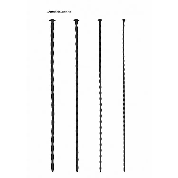 Ouch! Urethral Sounding Beginner Silicone Spiral Screw Plug Set Black 3 mm / 4 mm / 5 mm / 6 mm