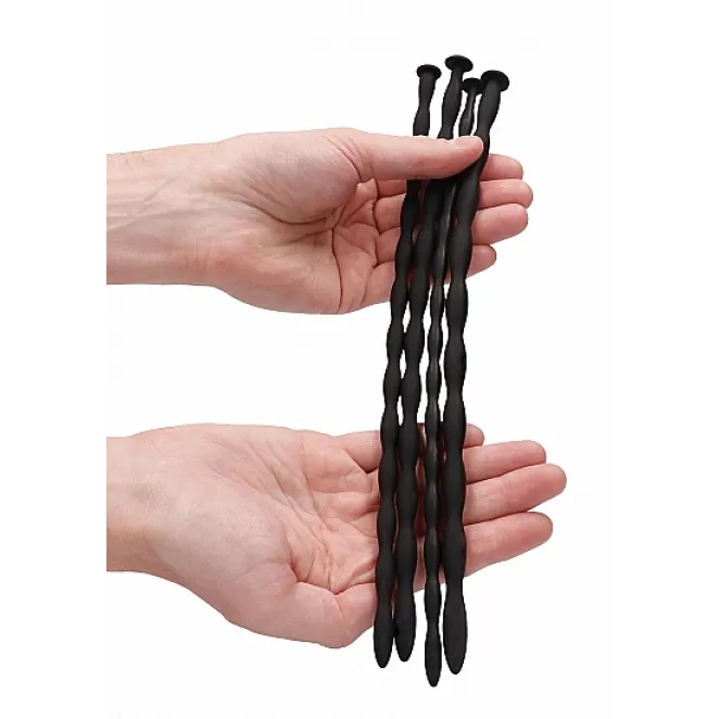 Ouch! Urethral Sounding Advanced Silicone Spiral Screw Plug Set Black 7 mm / 8 mm / 9 mm / 10 mm