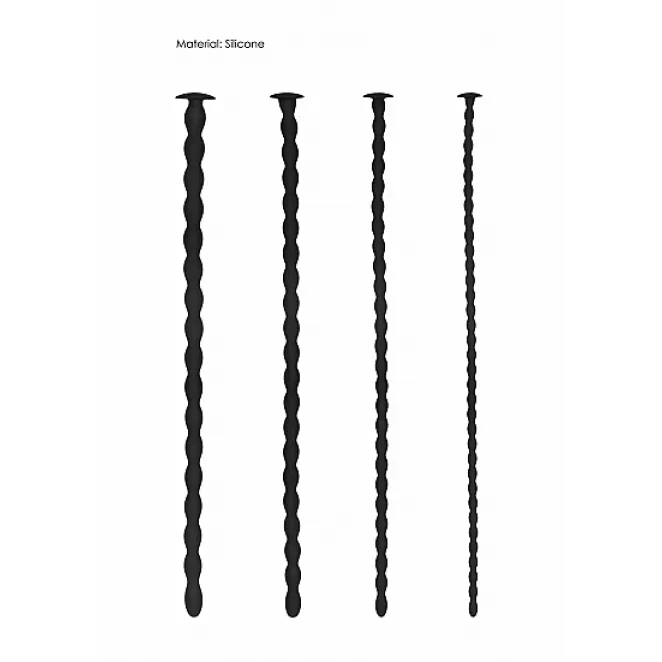 Ouch! Urethral Sounding Advanced Silicone Spiral Screw Plug Set Black 7 mm / 8 mm / 9 mm / 10 mm