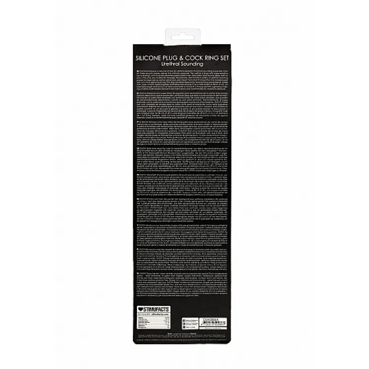 Ouch! Urethral Sounding Silicone Plug & Cock Ring Set Black 10 mm