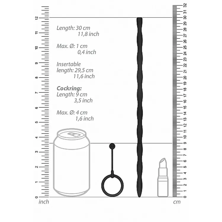 Ouch! Urethral Sounding Silicone Plug & Cock Ring Set Black 10 mm