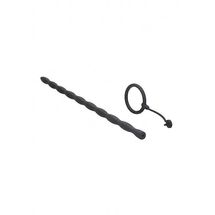 Ouch! Urethral Sounding Silicone Plug & Cock Ring Set Black 10 mm