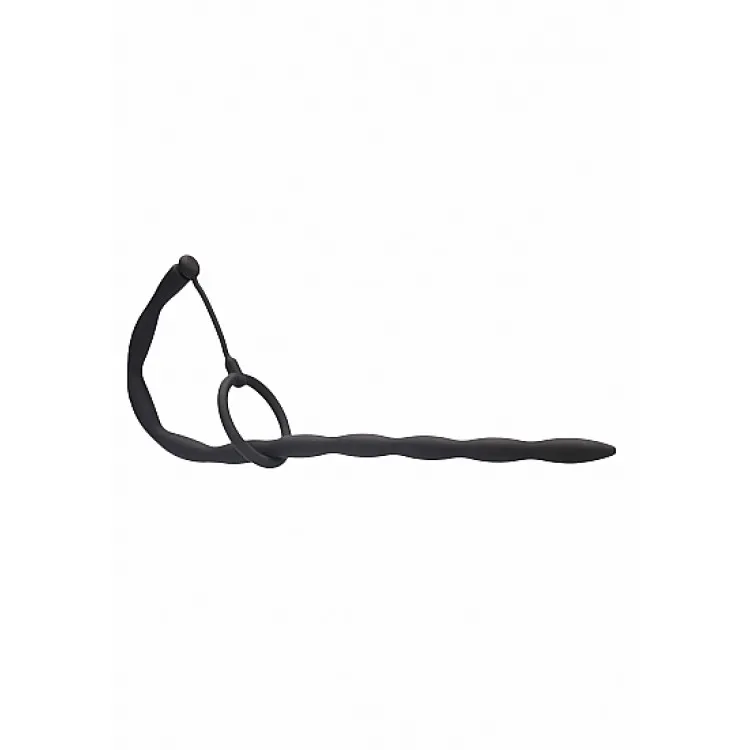 Ouch! Urethral Sounding Silicone Plug & Cock Ring Set Black 10 mm