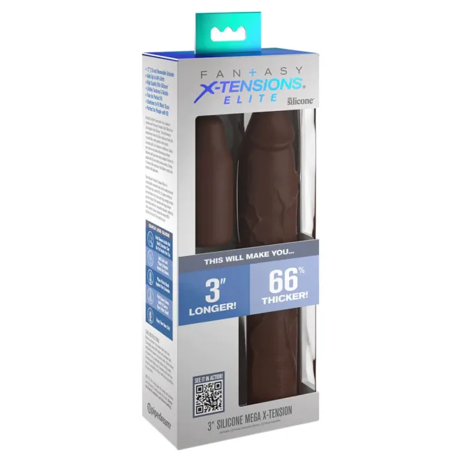 X-tensions Elite 9 in. Silicone Mega Extension Sleeve with 3 in. Extender Brown