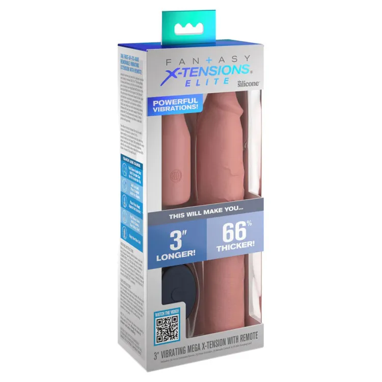 X-tensions Elite 9 in. Silicone Mega Extension Sleeve with Remote-Controlled 3 in. Vibrating Extender Beige X-tensions Elite 9 in. Silicone Mega Extension Sleeve with Remote-Controlled 3 in. Vibrating Extender Beige
