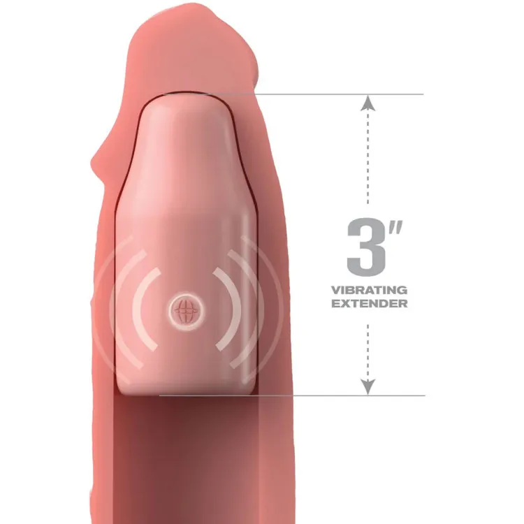X-tensions Elite 9 in. Silicone Mega Extension Sleeve with Remote-Controlled 3 in. Vibrating Extender Beige X-tensions Elite 9 in. Silicone Mega Extension Sleeve with Remote-Controlled 3 in. Vibrating Extender Beige