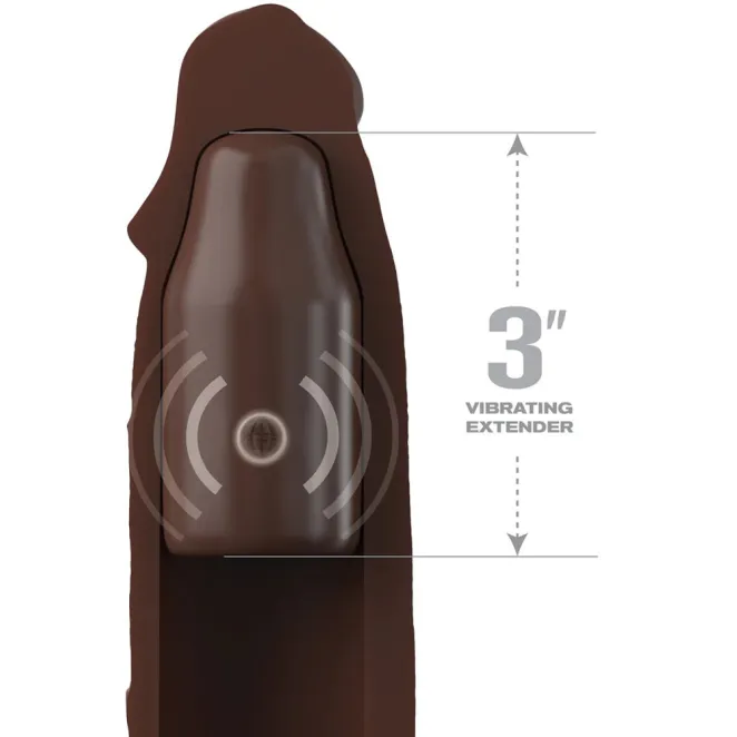 X-tensions Elite 9 in. Silicone Mega Extension Sleeve with Remote-Controlled 3 in. Vibrating Extender Brown
