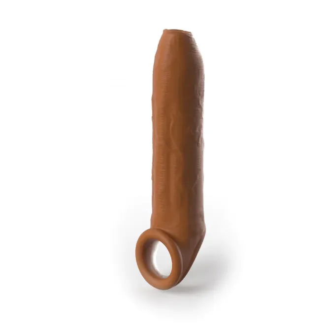 X-tensions Elite Uncut 7 in. Open-Ended Silicone Enhancement Sleeve with Strap Tan