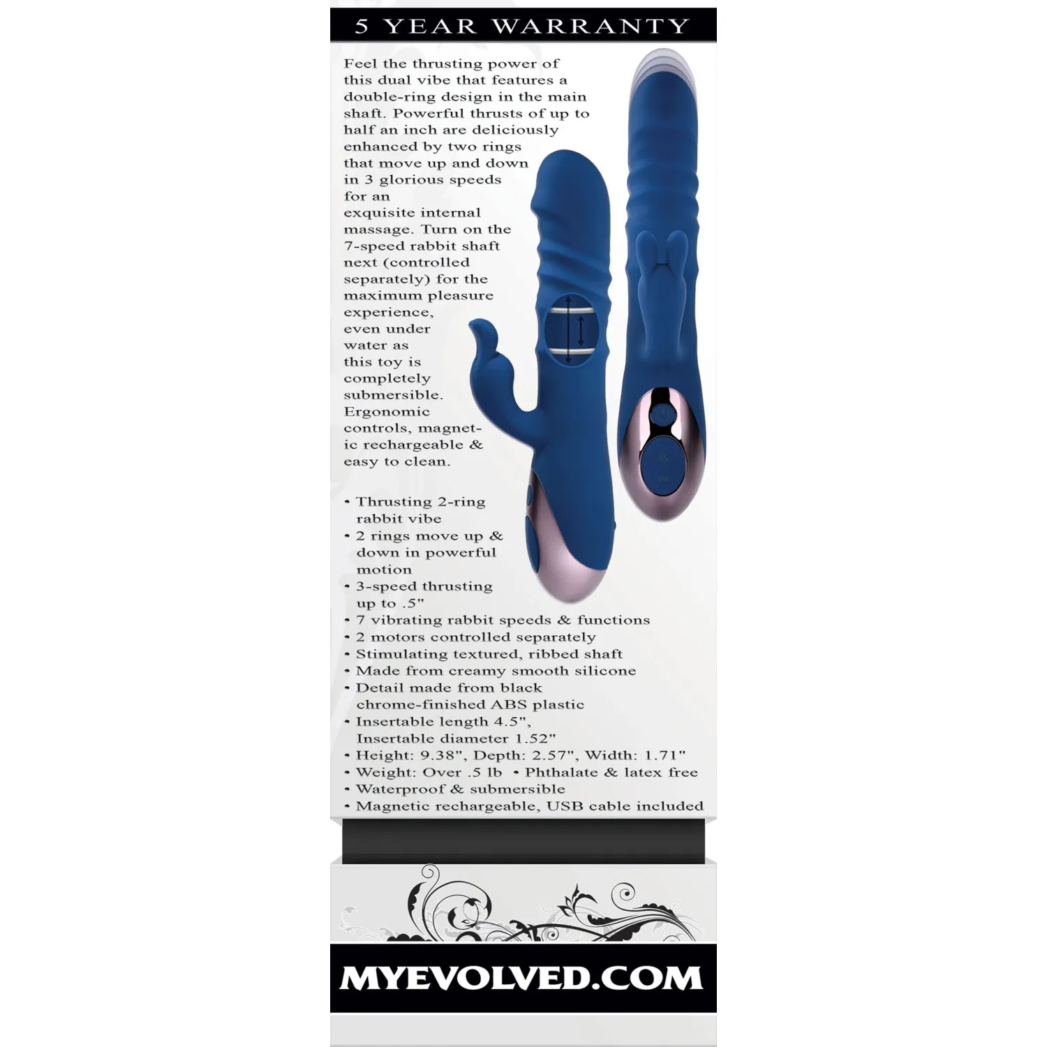 Thrusting Silicone Rabbit Vibrator with Dual Rings