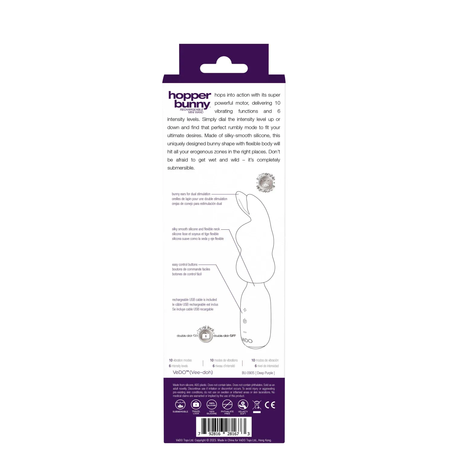 VeDO Hopper Bunny Silicone Mini Wand Vibrator Purple