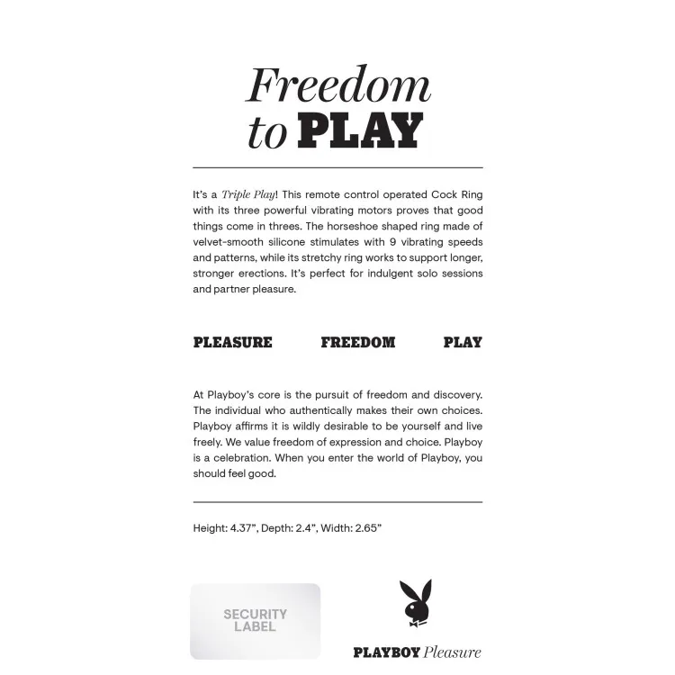 Playboy Triple Play Remote-Controlled Vibrating Cock Ring with Clit Stimulator Playboy Triple Play Remote-Controlled Vibrating Cock Ring with Clit Stimulator