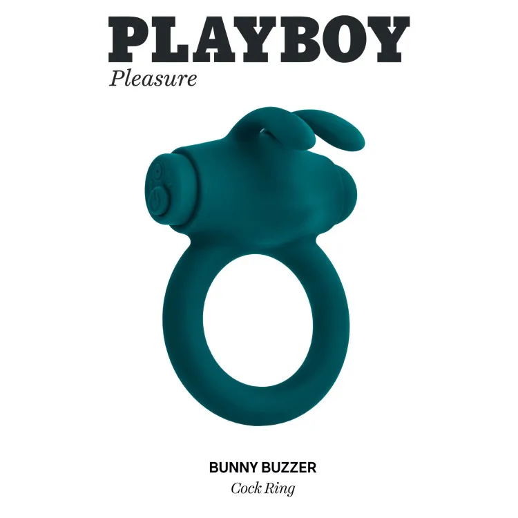 Playboy Bunny Buzzer Vibrating Silicone Cock Ring with Clit Stimulator Teal Playboy Bunny Buzzer Vibrating Silicone Cock Ring with Clit Stimulator Teal