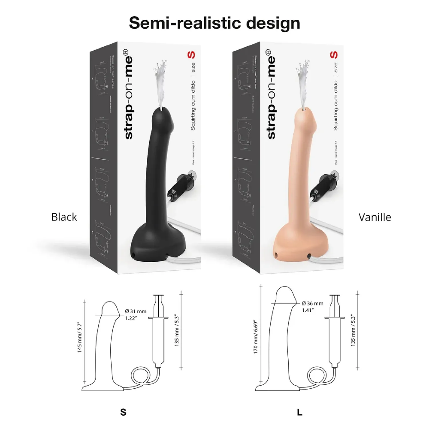 Strap-On-Me Squirting Cum Semi-Realistic Silicone Dildo Vanilla S