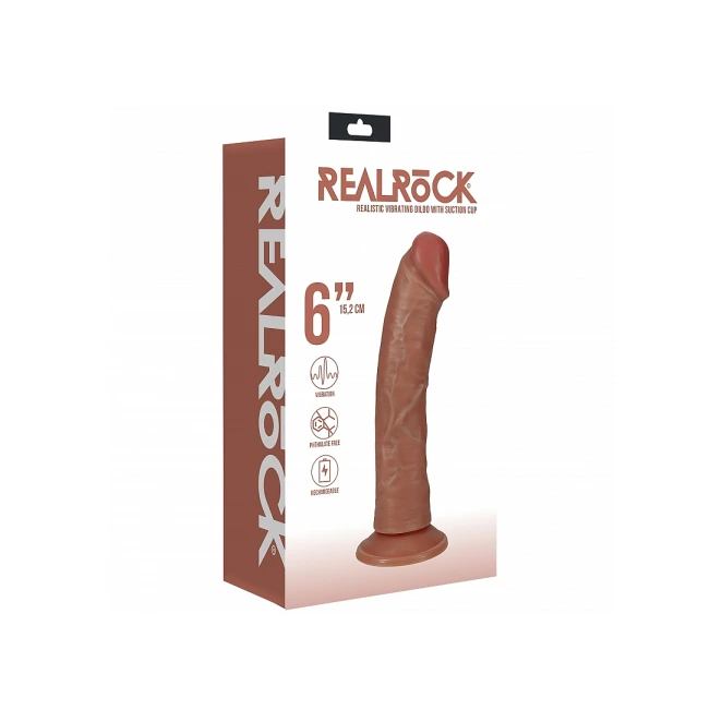 6 Inch RealRock Ultra Realistic Vibrating Curved Dildo Tan