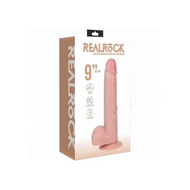 9 Inch RealRock Ultra Realistic Vibrating Dildo with Balls Beige