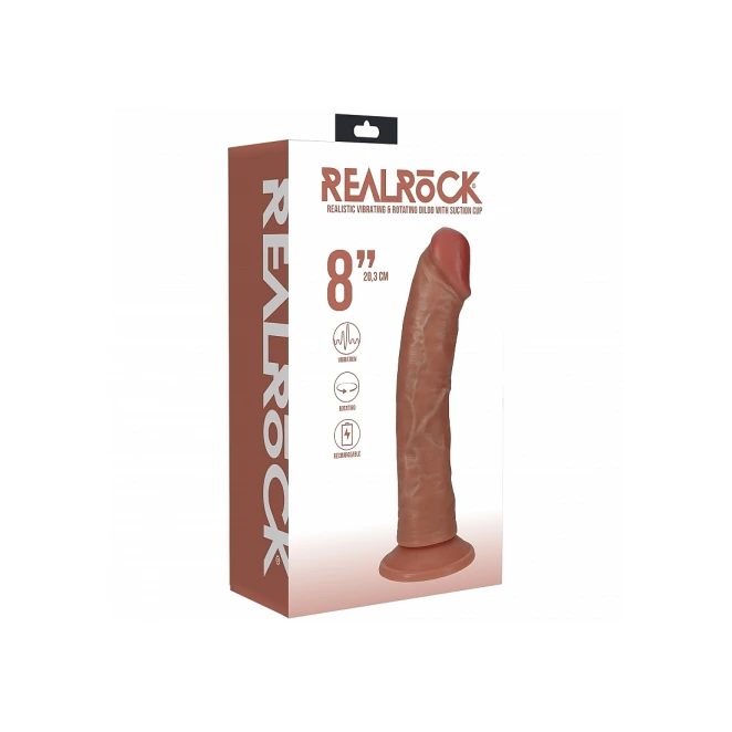 8 Inch RealRock Ultra Realistic Vibrating and Rotating Dildo Tan