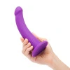 Together Tilt 7 in. Vibrating Silicone Dildo & Strap-On Harness Set Purple