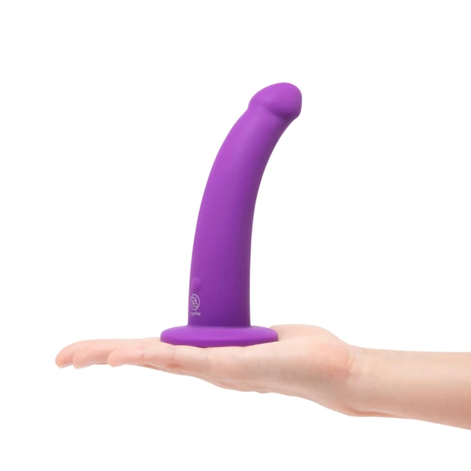 Together Tilt 7 in. Vibrating Silicone Dildo & Strap-On Harness Set Purple