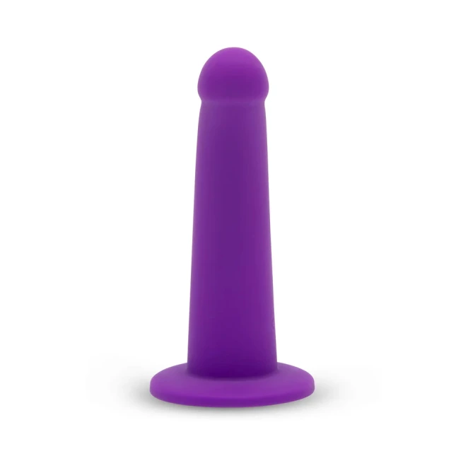 Together Tilt 7 in. Vibrating Silicone Dildo & Strap-On Harness Set Purple