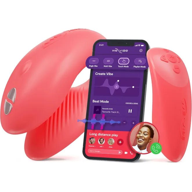 We-Vibe Chorus App and Remote Controlled Rechargeable Couple's Vibrator Coral
