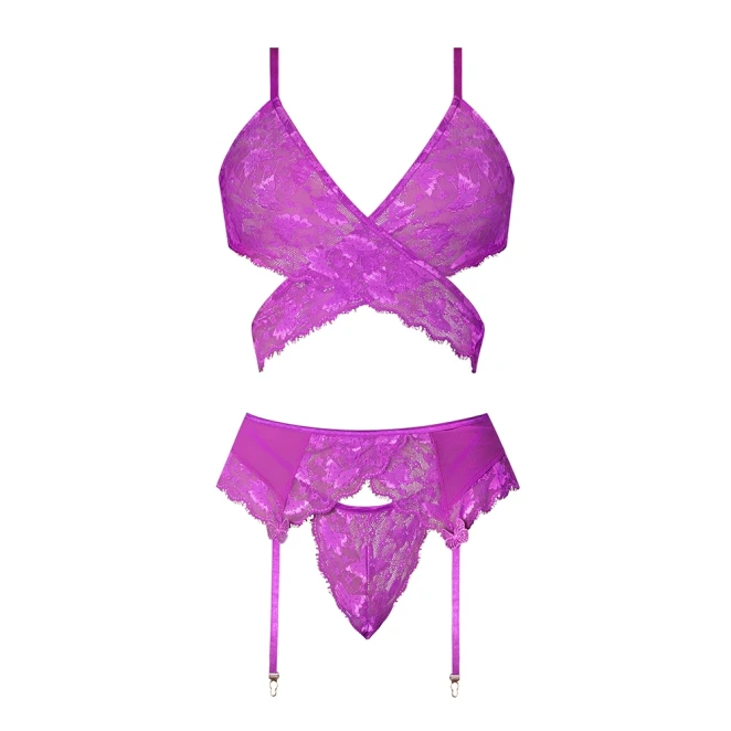 Magic Silk Butterfly Fantasies Bra, Garter & Thong Set Neon Purple