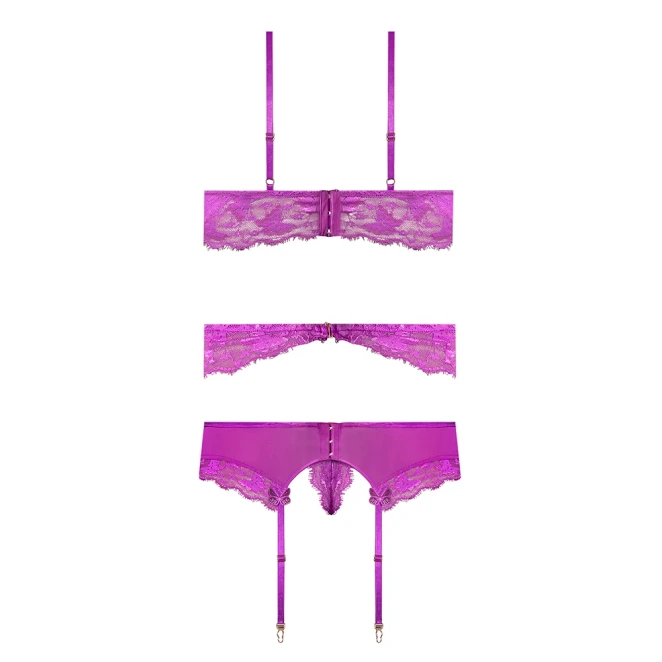 Magic Silk Butterfly Fantasies Bra, Garter & Thong Set Neon Purple