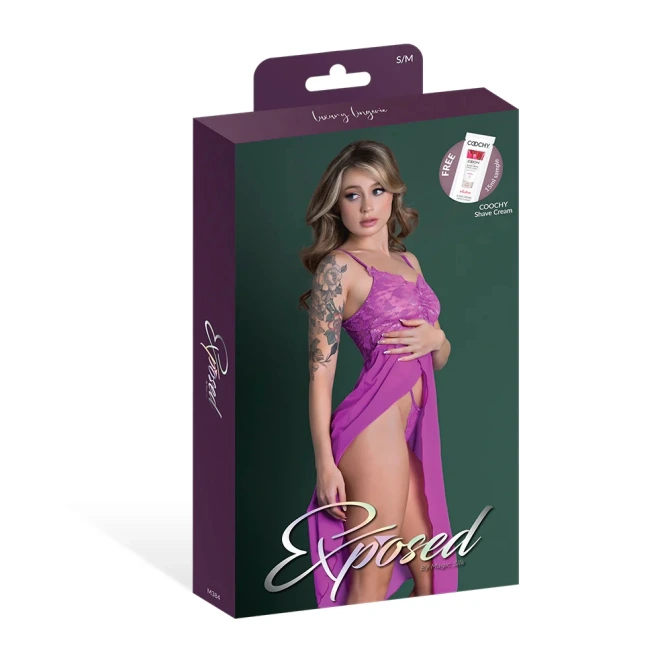 Magic Silk Butterfly Fantasies Gown & Thong Set Neon Purple