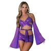 Magic Silk Glimmer Wrap Bralette, Booty Shorts & Sleeve Set Purple Disco
