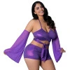 Magic Silk Glimmer Wrap Bralette, Booty Shorts & Sleeve Set Purple Disco