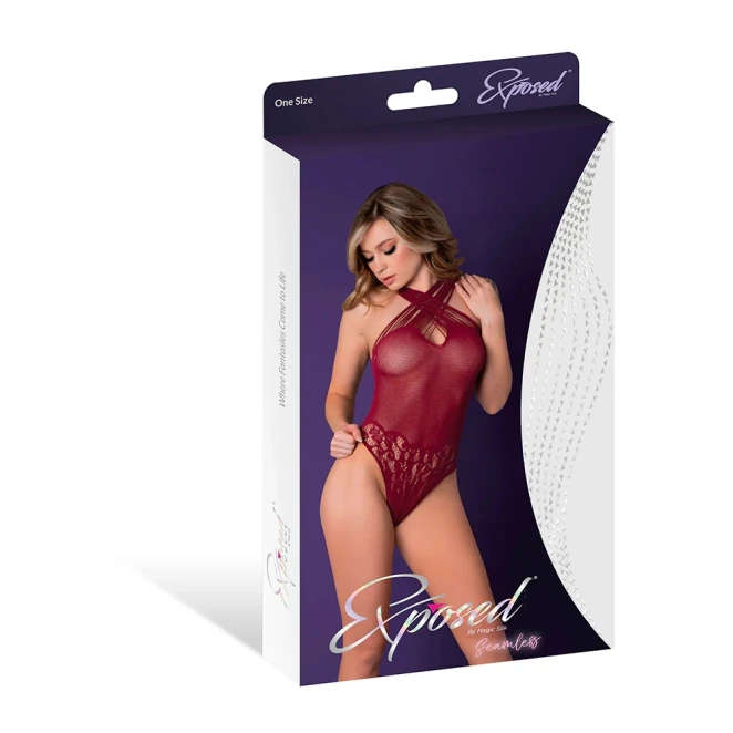 Magic Silk Seamless Crotchless Teddy Burgundy