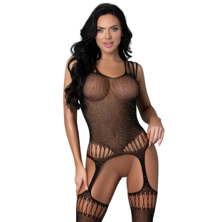 Magic Silk Seamless Bodystocking Black with Rhinestones