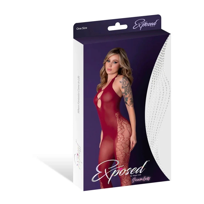 Magic Silk Seamless Halter Bodystocking Burgundy