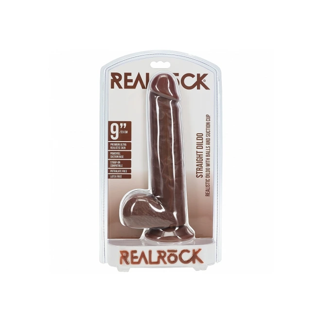9 Inch RealRock Ultra Realistic Dildo with Balls Brown