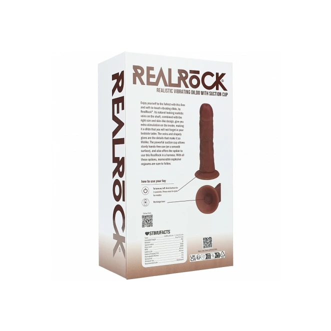 6 Inch RealRock Ultra Realistic Vibrating Curved Dildo Brown