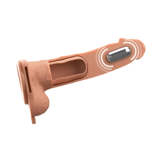 Fantasy X-Tensions Elite Silicone Vibrating Hollow Strap-On Realistic 7 Inch with Balls Beige