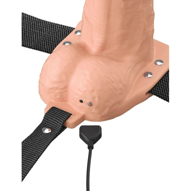 Fantasy X-Tensions Elite Silicone Vibrating Hollow Strap-On Realistic 7 Inch with Balls Beige