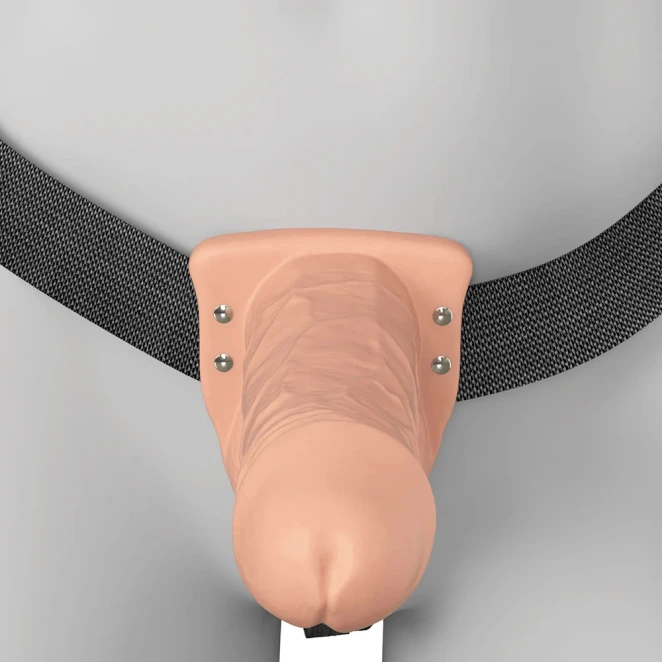 Fantasy X-Tensions Elite Silicone Vibrating Hollow Strap-On Realistic 7 Inch with Balls Beige