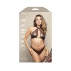 Fantasy Lingerie Opulence Pearl Underbust Halter Top & Adjustable Pearl String Open Panty Chocolate