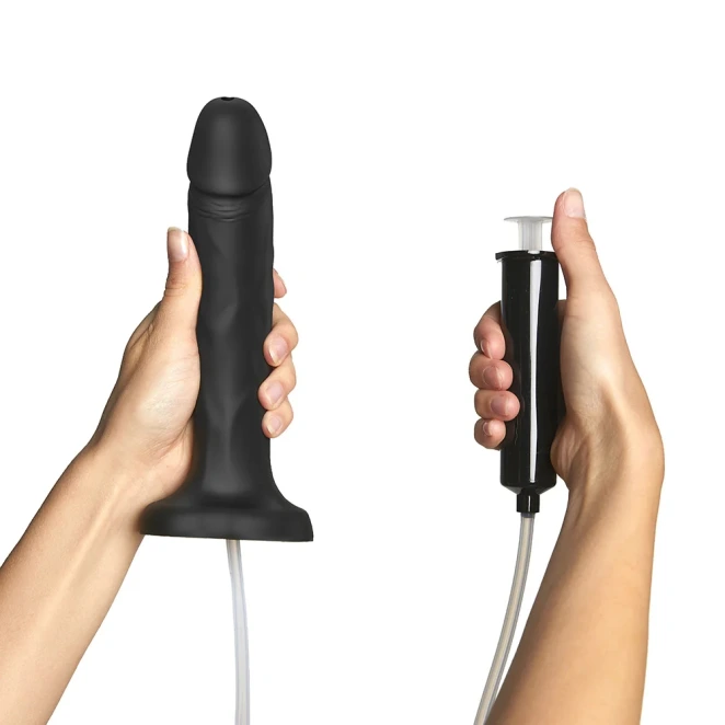 Strap-On-Me Large Squirting Realistic Silicone Dildo Black